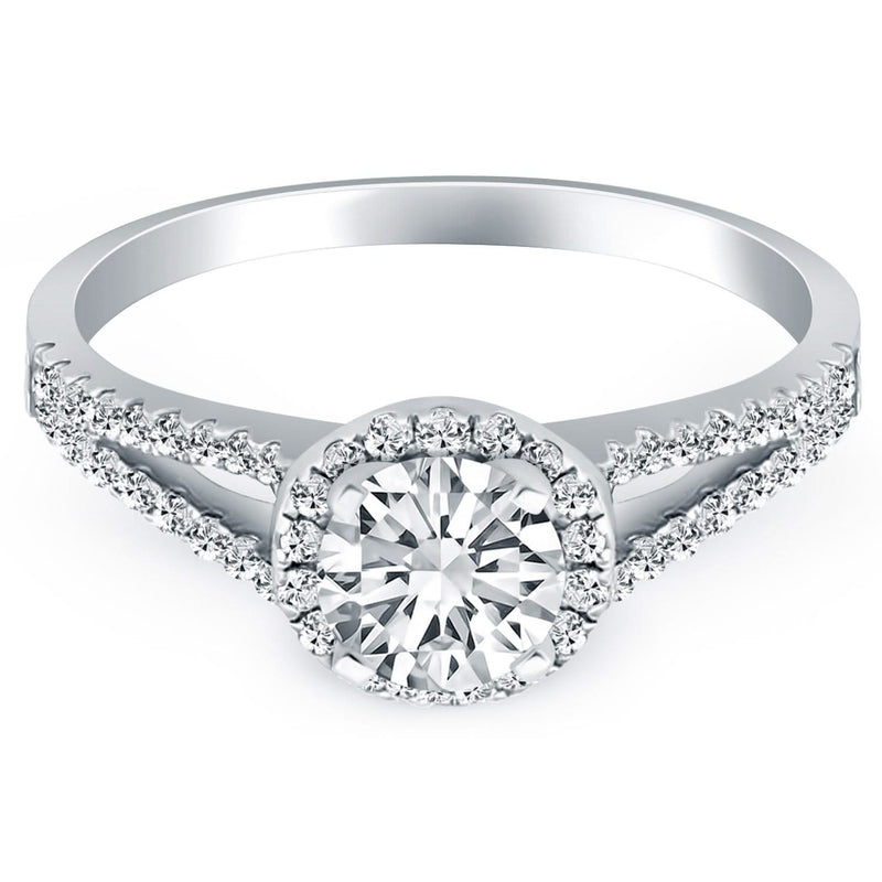 14k White Gold Diamond Halo Split Shank Engagement Ring 14K white gold engagement ring with diamond halo and split shank