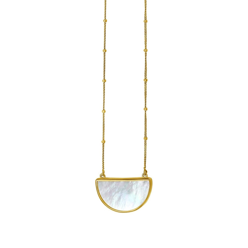 MOP Geometric Gem Half Moon Necklace in 14K Yellow Gold 14K yellow gold half moon necklace with mother-of-pearl and geometric accents