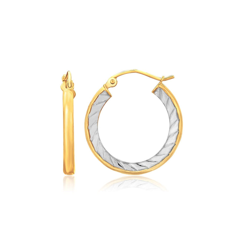 14K Two Tone Gold Polished and Textured Hoop Earrings (1 inch Diameter) 14K two-tone gold polished and textured hoop earrings, 1 inch diameter