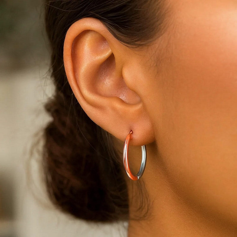 14k Rose & White Gold Hinged Hoop Earrings(2.5x20mm) Product Image