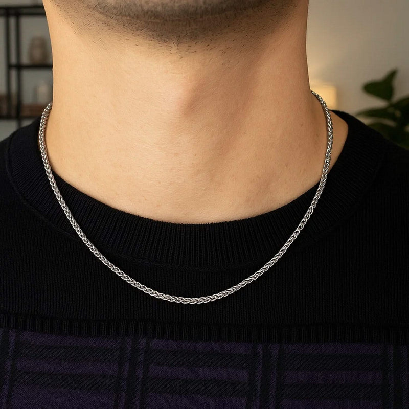 14k White Gold Round Wheat Chain (1.2 mm) 14K white gold wheat chain with round twisted-link rope construction