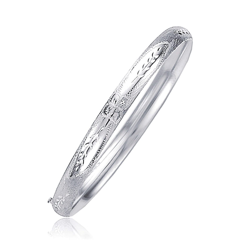 Classic Floral Carved Bangle in 14k White Gold (5.00 mm) 14K white gold floral carved slip-on bangle, 5.00 mm width