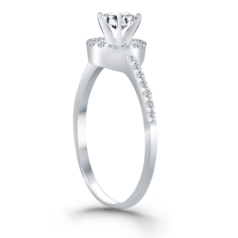 14k White Gold Diamond Halo Collar Engagement Ring 14K white gold ring with round diamond center and halo diamond stones
