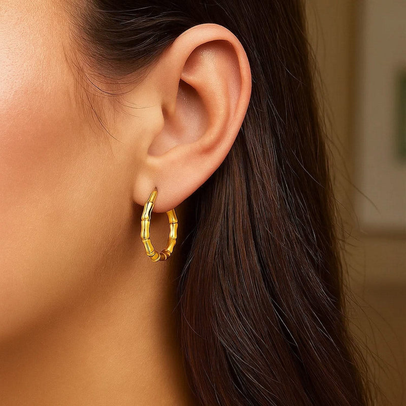 10k Yellow Gold Branch Motif Hoop Earrings Product Image
