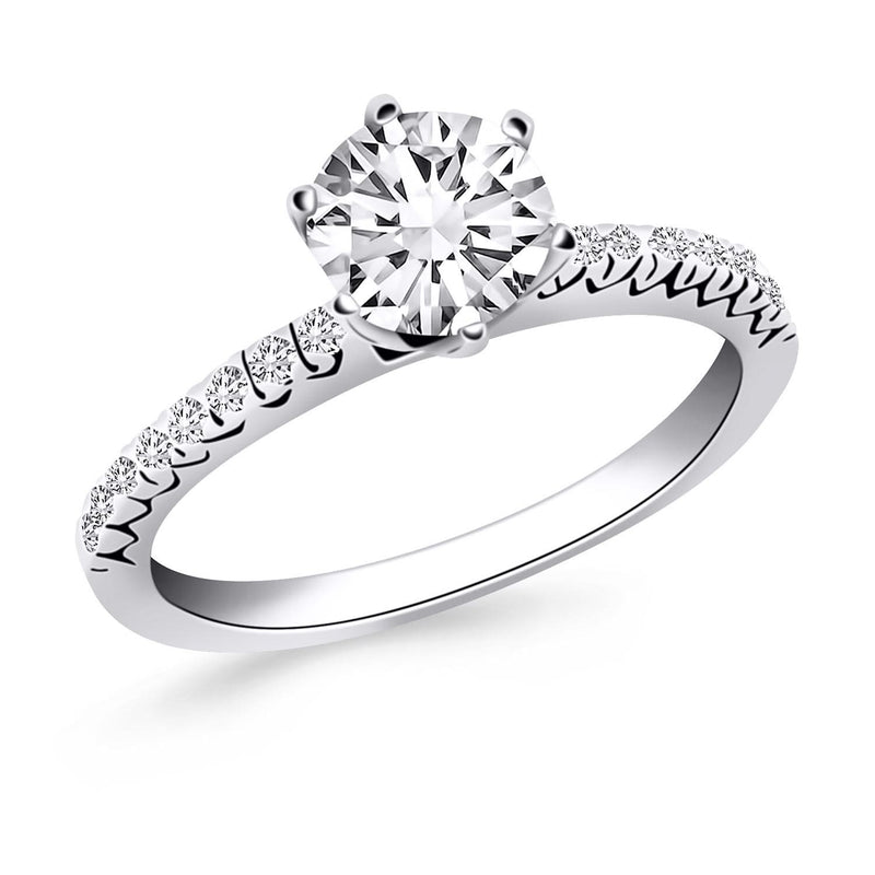 14k White Gold Engagement Ring with Fishtail Diamond Accents 14K white gold engagement ring with fishtail-set round diamond accents