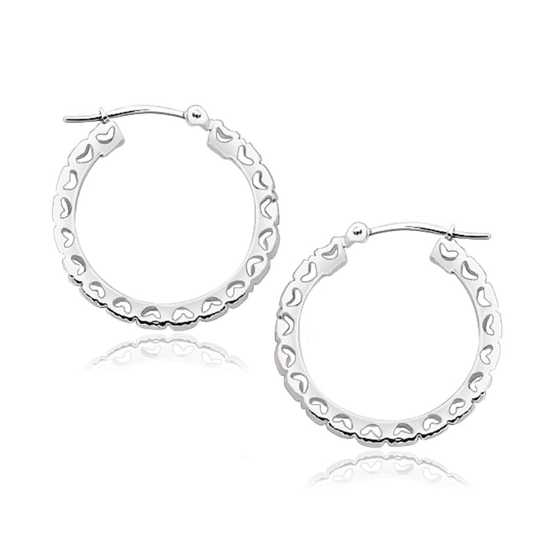 14K White Gold Diamond Cut Pave Square Hoop Earrings 14K white gold hoop earrings with pave round diamond stones
