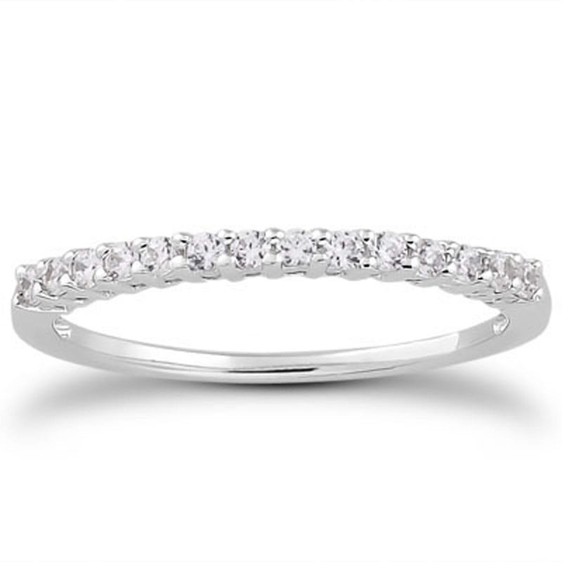 14k White Gold Shared Prong Diamond Wedding Ring Band with Airline Gallery 14K white gold ring with round diamond stones in a shared prong band