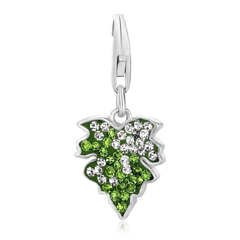 Sterling Silver Leaf Charm with Multi Tone Crystal Embellishments 925 sterling silver leaf charm with multi tone crystal accents