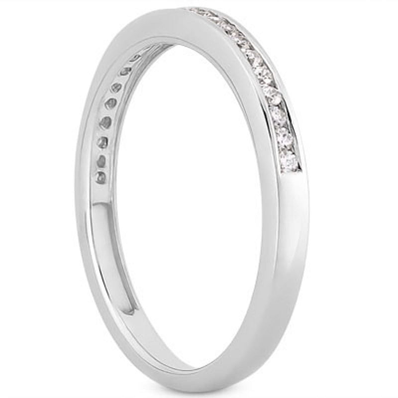 14k White Gold Slender Channel Set Diamond Wedding Ring Band Set 1/2 Around 14K white gold ring with round diamond stones channel set halfway around