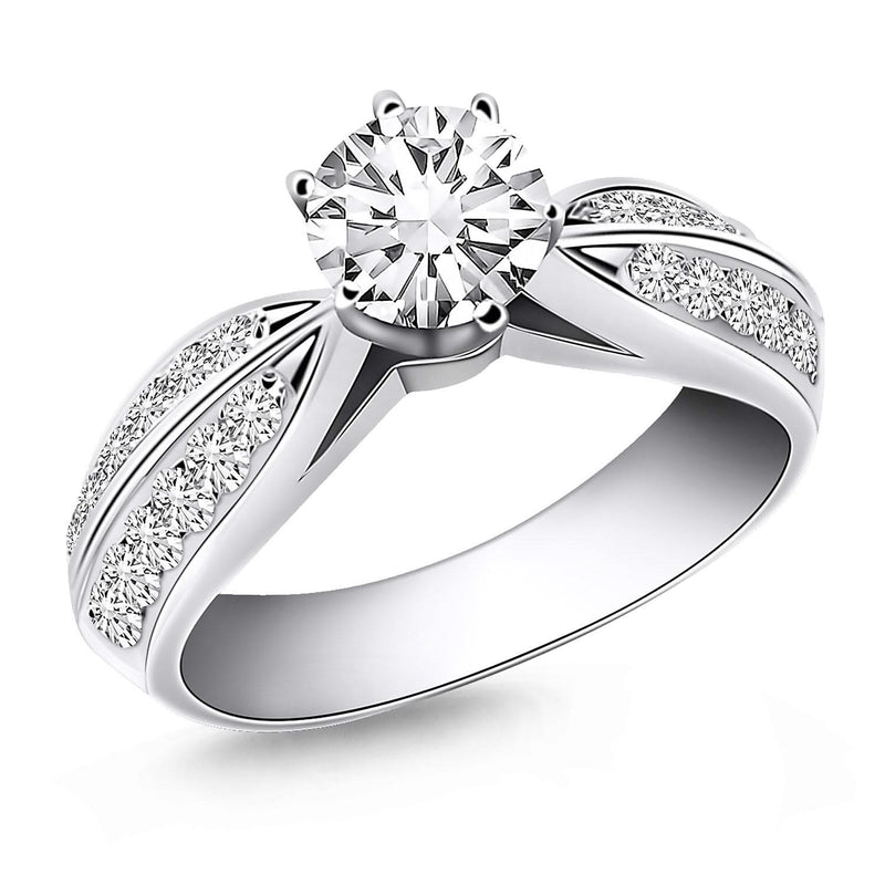 14k White Gold Cathedral Double Row Pave Diamond Engagement Ring 14K white gold cathedral ring with double row pavé diamond stones