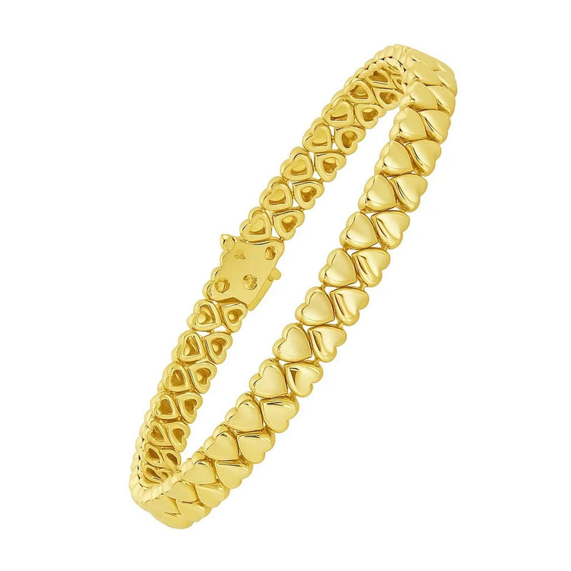 14K yellow gold bracelet with heart-shaped links, 7.00 mm width