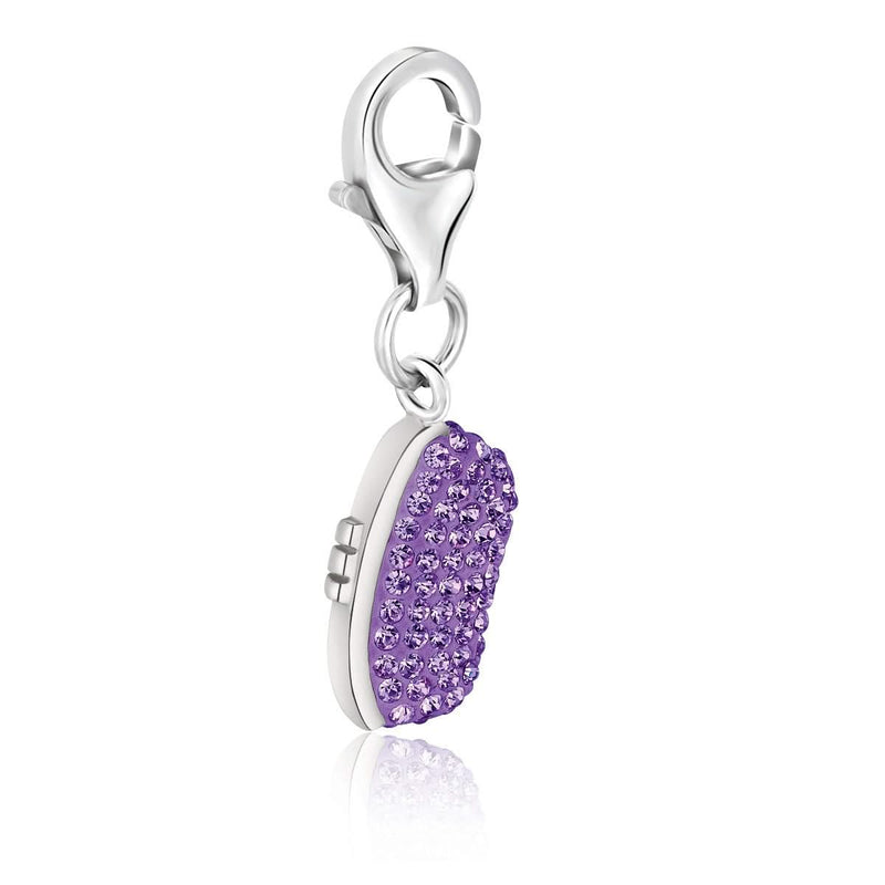 Sterling Silver Handbag Charm with Lavender Tone Crystal Embellishments Sterling silver 925 handbag charm with lavender-tone crystal pave stones