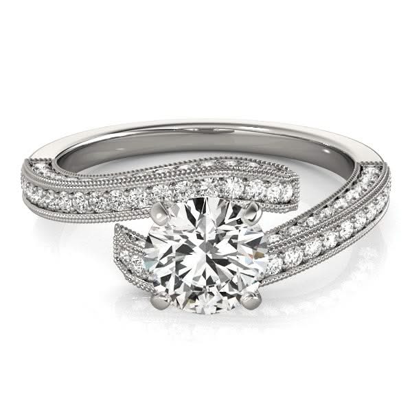 14k White Gold Round Diamond Bypass Style Engagement Ring (1 1/2 cttw) Product Image