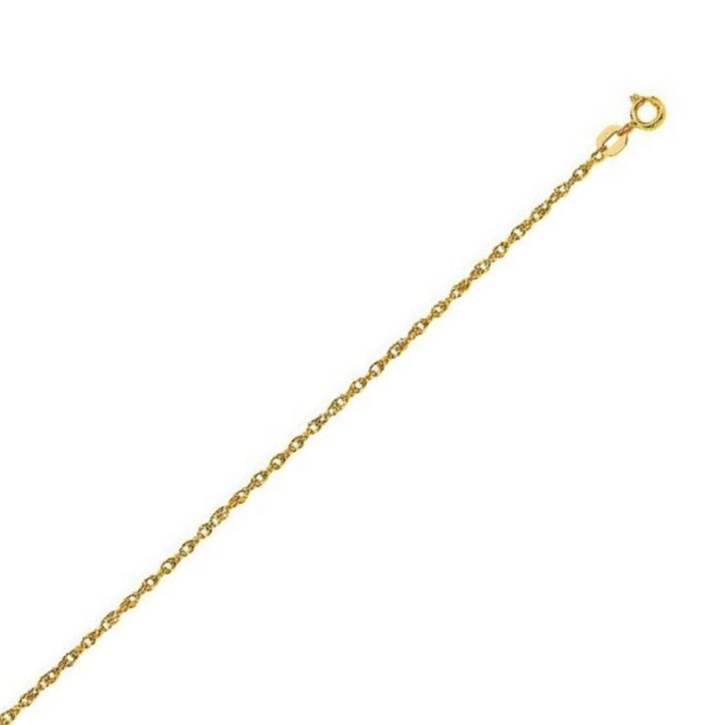 14k Yellow Gold Machine Rope Chain (1.20 mm) 14K yellow gold rope chain with fine 1.20 mm twisted link pattern