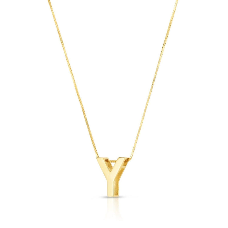 14K Yellow Gold Yours Truly Block Letter Initial Y Necklace 14K yellow gold block letter initial Y pendant necklace