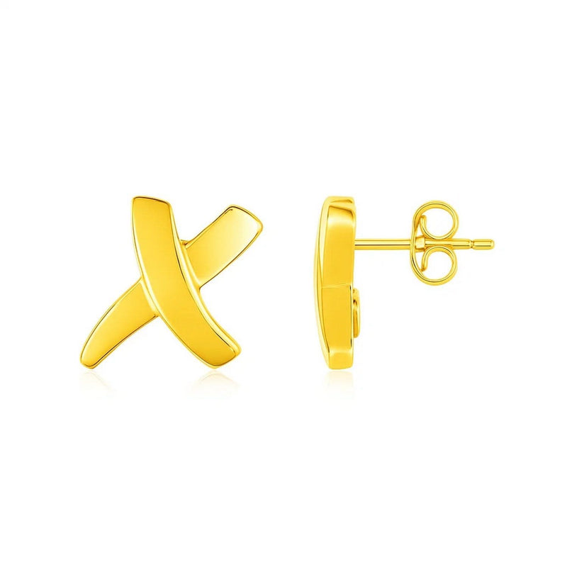14K Yellow Gold X Earrings 14K yellow gold X ring with crossed polished bands and no stones
