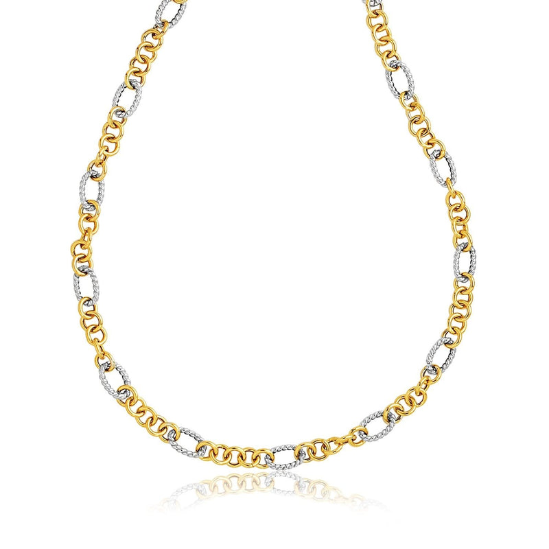 14k Two-Tone Round and Cable Style Link Necklace 14K two-tone gold necklace with round and cable style links