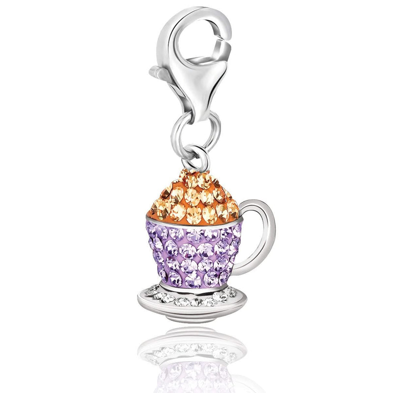 Sterling Silver Multi Color Crystal Embellished Tea Cup Charm 925 sterling silver tea cup charm with multi color crystal stones