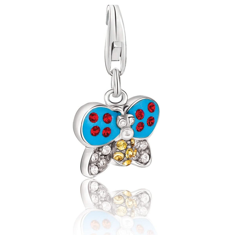 Sterling Silver Multi Tone Crystal Embellished Butterfly Charm 925 sterling silver butterfly charm with multi-tone crystal accents