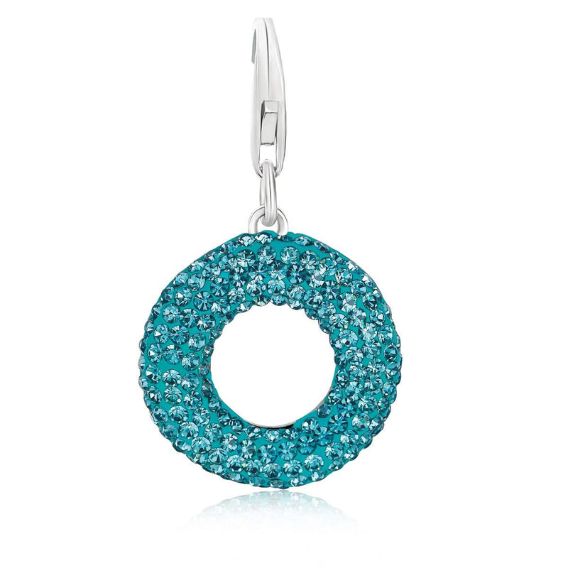 Sterling Silver Ring Charm with Light Blue Crystal Embellishments Sterling silver 925 ring with a row of light blue crystal stones