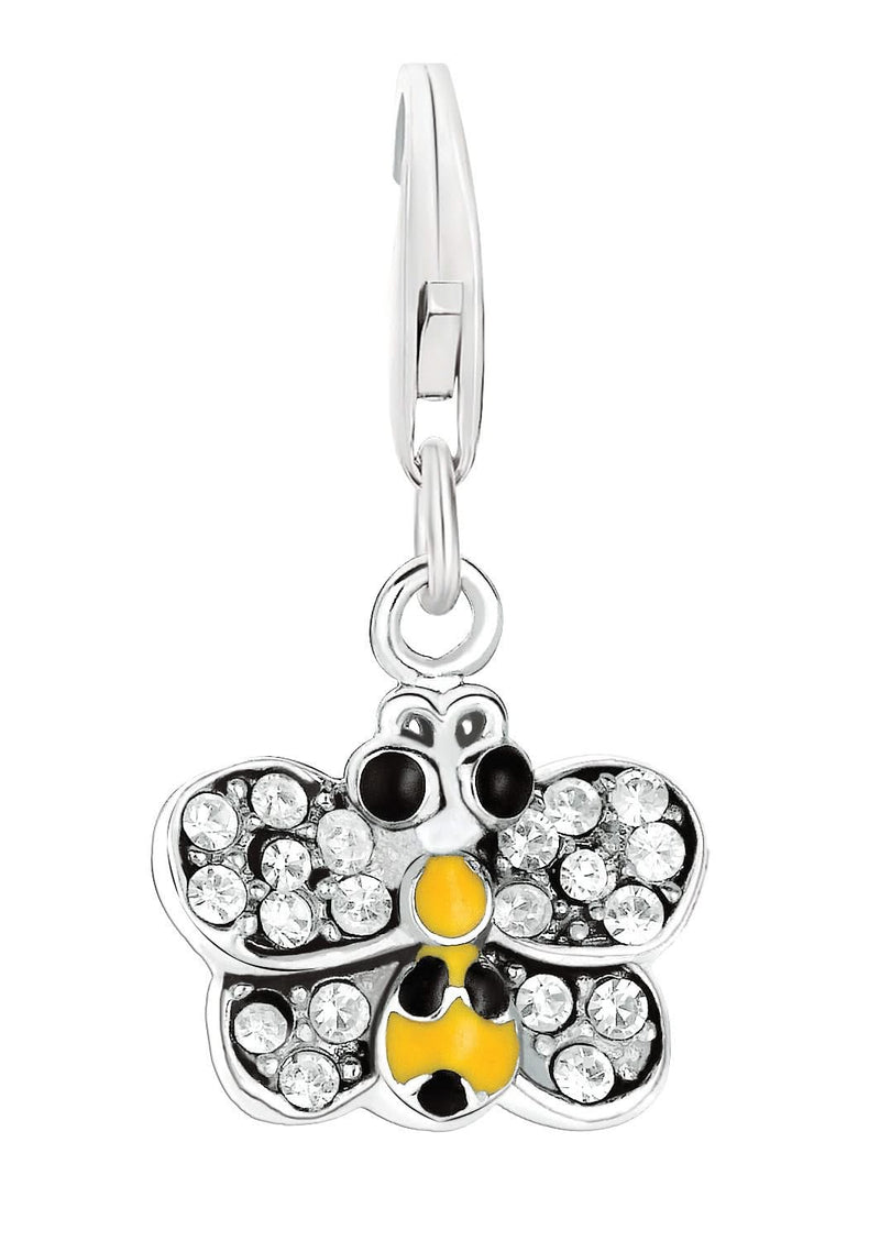 Sterling Silver White Tone Crystal Embellished Butterfly Charm 925 sterling silver butterfly charm with white-tone crystals across the wings