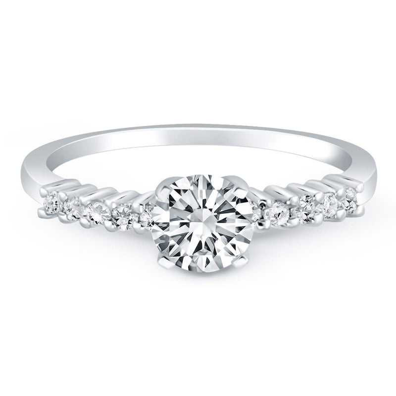 14k White Gold Shared Prong Accent Diamond Engagement Ring 14K white gold ring with shared prong accent diamond stones