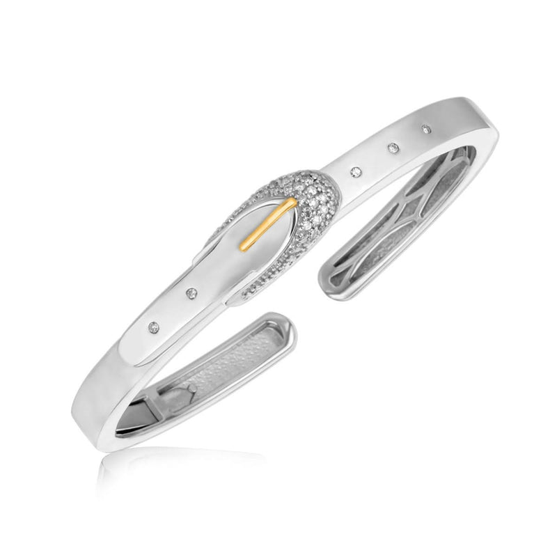 18K Yellow Gold and Sterling Silver Oval Diamond Studded Buckle Bangle 18K yellow gold and silver buckle bangle with oval diamond stones
