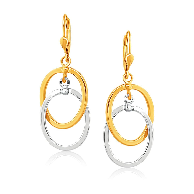 14k Two Tone Gold Intertwined Oval Shapes Dangling Earrings 14K two-tone gold ring with intertwined oval shapes