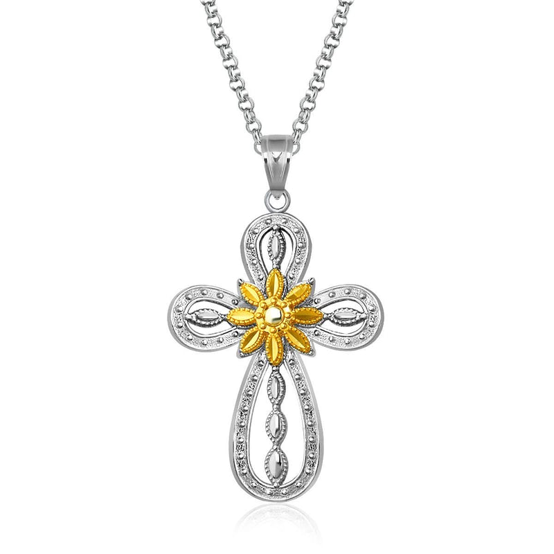Designer Sterling Silver and 14K Yellow Gold Open Loop Cross Pendant 14K yellow gold and sterling silver open loop cross pendant