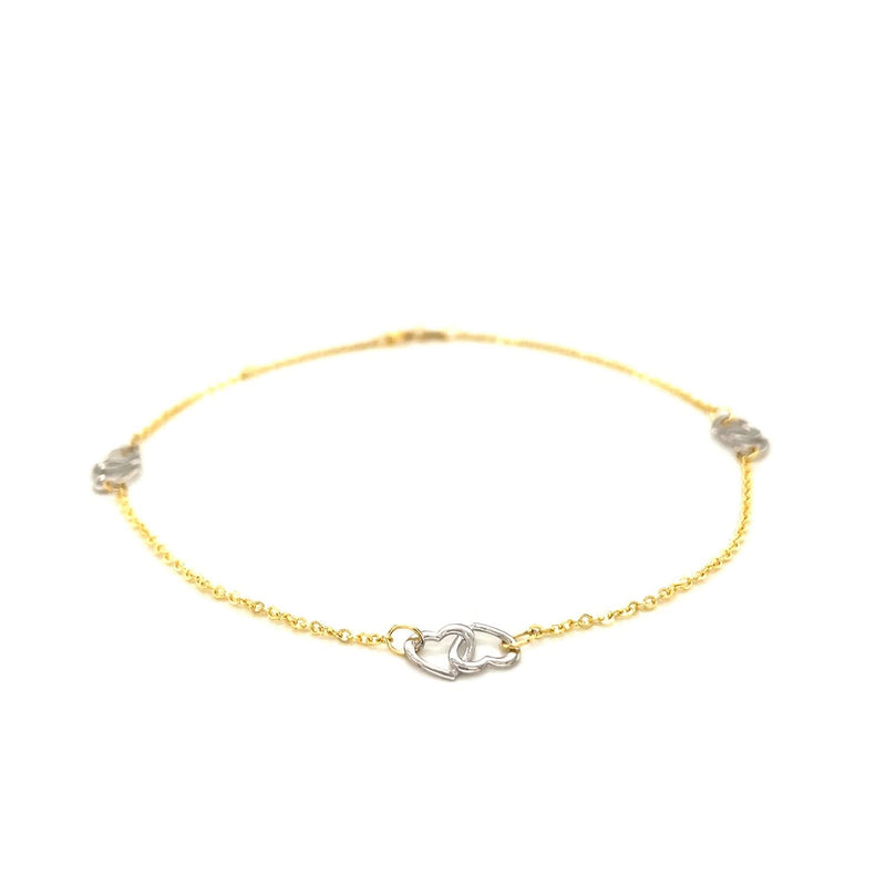 14k Two Tone Gold Entwined Heart Stationed Anklet Product Image