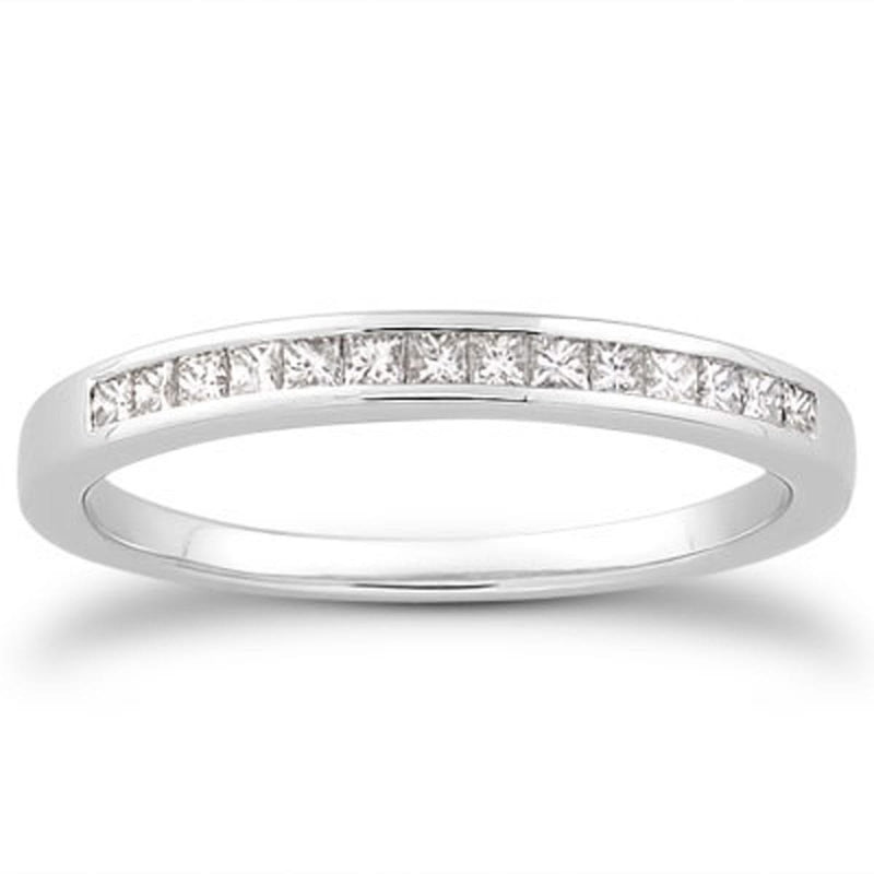 14k White Gold Channel Set Princess Diamond Wedding Ring Band 14K white gold ring with channel-set princess-cut diamond stones