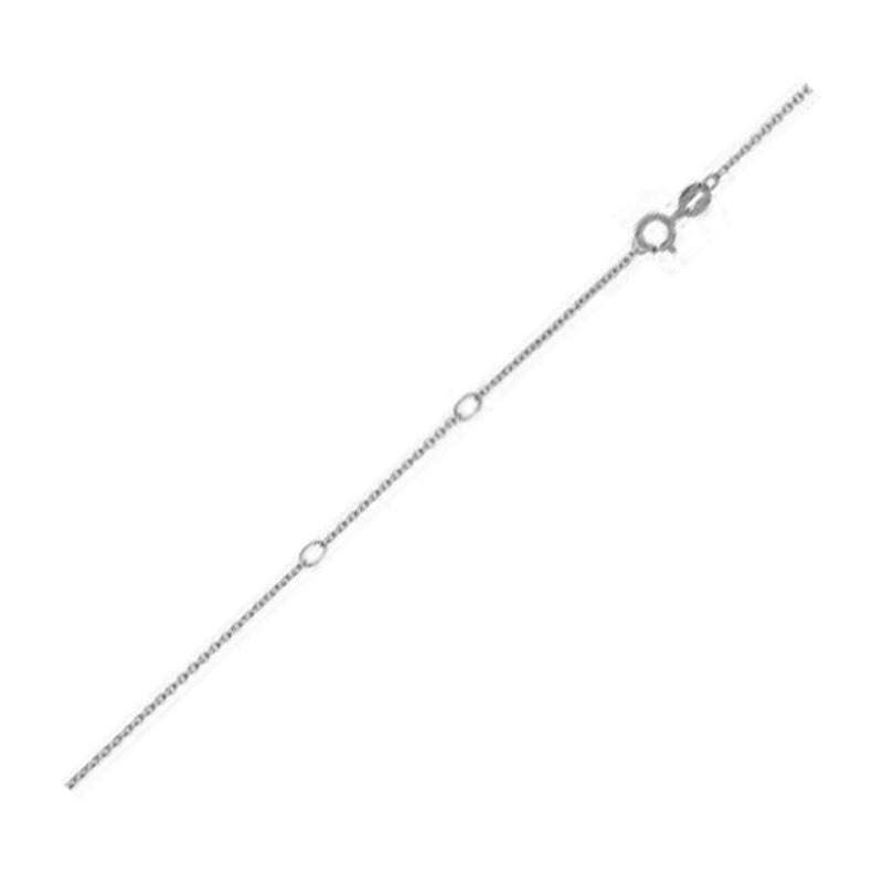 Double Extendable Diamond Cut Cable Chain in White Gold (0.68 mm) White gold cable chain with diamond-cut links, 0.68 mm double extendable