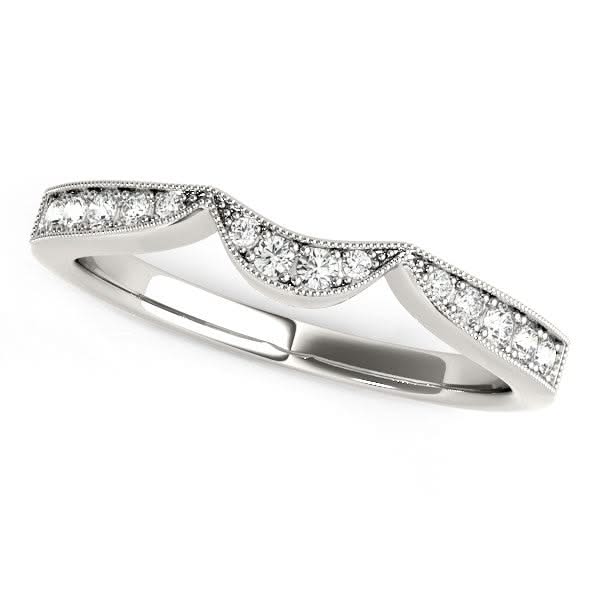 14k White Gold Milgrained Curved Wedding Diamond Band (1/6 cttw) 14K white gold curved wedding band with milgrain edges and round diamond stones