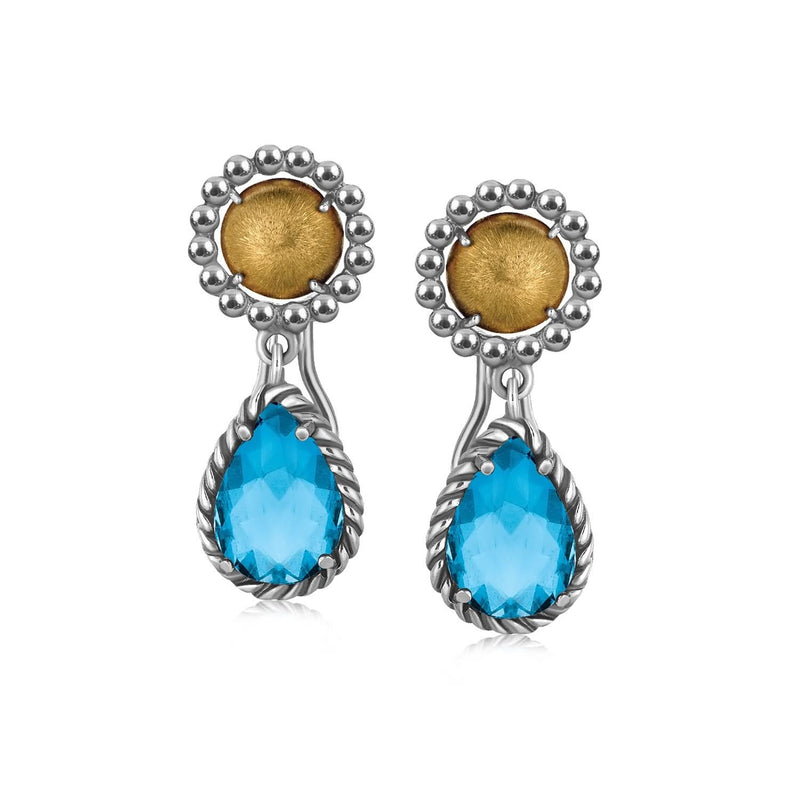 18K Yellow Gold and Sterling Silver Earrings with Blue Topaz Drop Accents 18K yellow gold and sterling silver ring with blue topaz drop accent stones