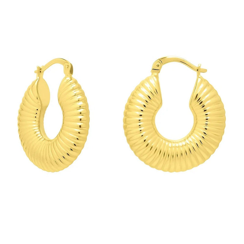 Gold Round Ribbed Hoop Earrings in 14K Yellow Gold 14K yellow gold ribbed round hoop earrings