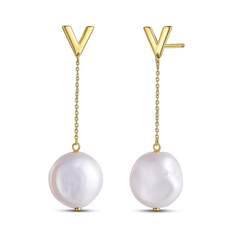14k Yellow Gold Tesoro Pearl Drop Earrings 14K yellow gold earrings with 2 pear pearl stones