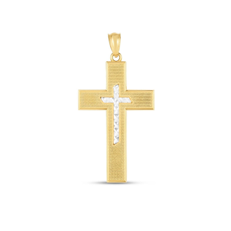 14k Two Tone Gold High Polish Diamond Cut Cross Pendant 14K two-tone gold diamond-cut high-polish cross pendant