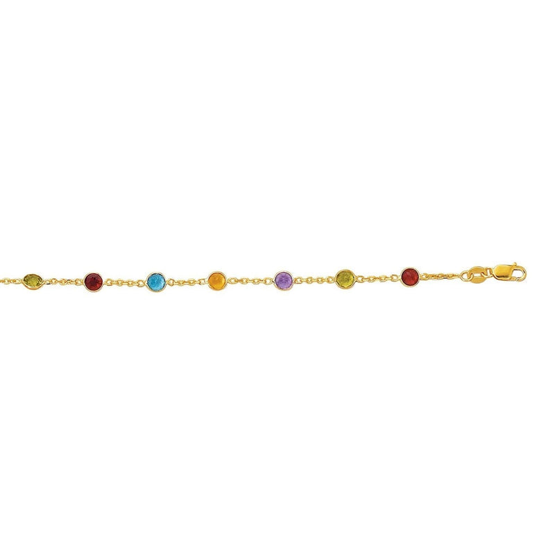 14k Yellow Gold Cable Anklet with Round Multi Tone Stations 14K yellow gold cable anklet with round multi-tone stations