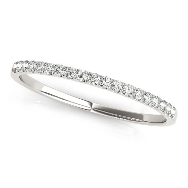 14k White Gold Slim Pave Set Diamond Wedding Band (1/8 cttw) 14K white gold ring with a row of round pave-set diamond stones