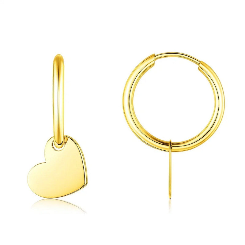 14K Yellow Gold Hoop Polished Earrings with Hearts Product Image