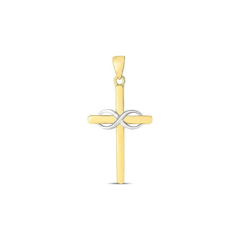 14k Two Tone Gold High Polish Diamond Cut Cross Pendant 14K two-tone gold cross pendant with diamond-cut high polish finish