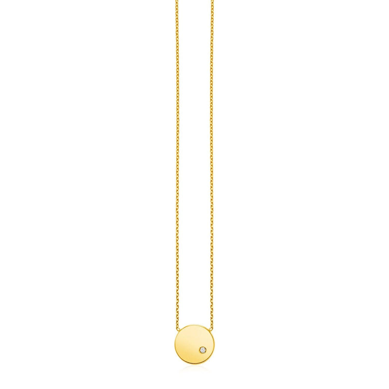 14k Yellow Gold Necklace with Polished Round Pendant with Diamond Product Image