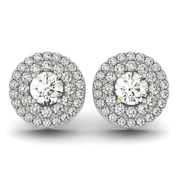 14k White Gold Double Halo Round Diamond Earrings (1 1/4 cttw) 14K white gold ring with round diamond stones in a double halo setting