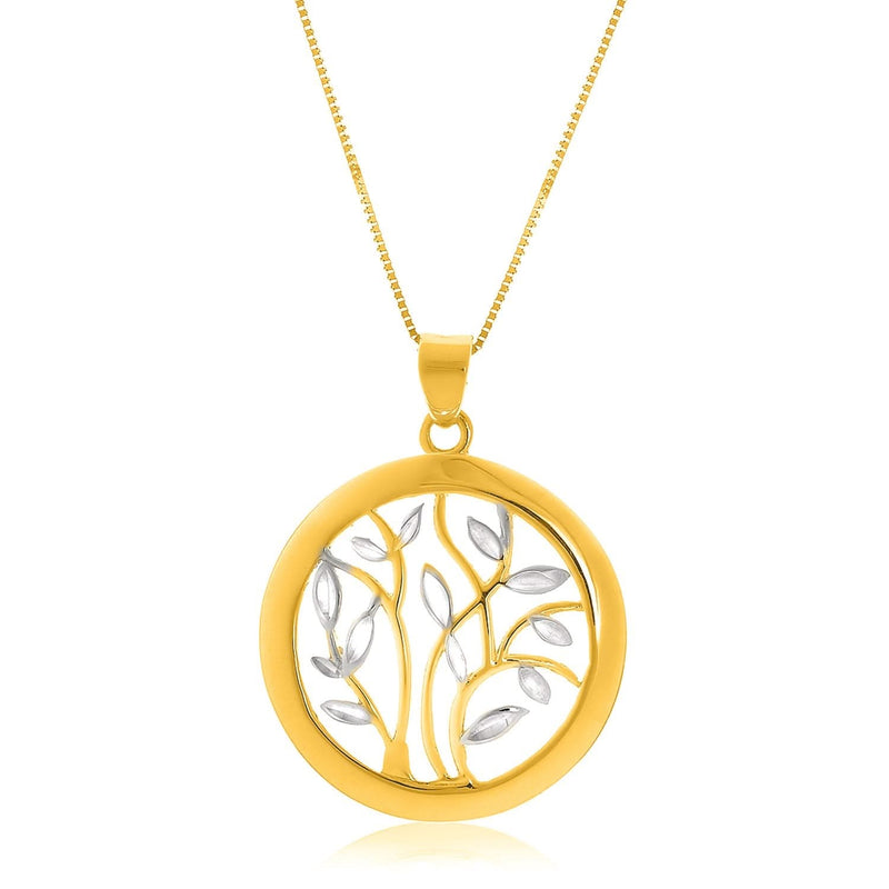 14k Two-Tone Gold Pendant with an Open Round Tree Design 14K two-tone gold pendant with open round tree design