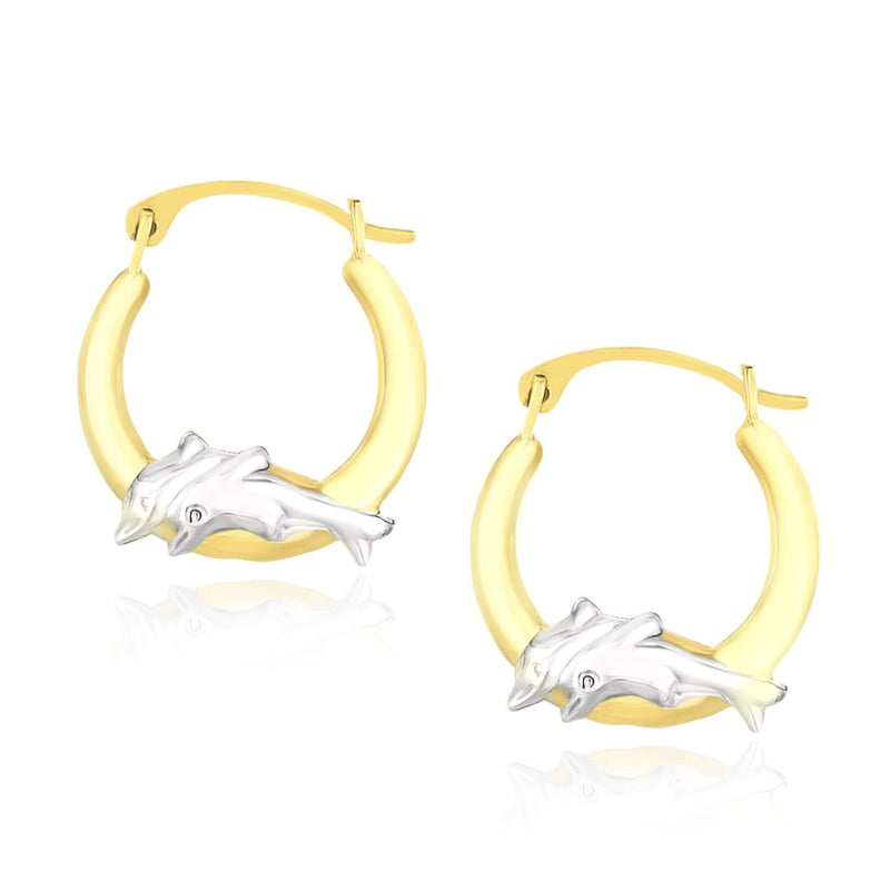 10k Two-Tone Gold Round Graduated Dolphin Design Hoop Earrings Product Image