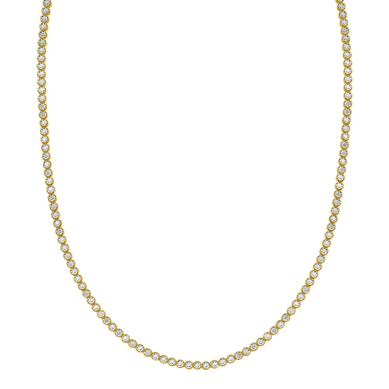 14K Two Tone Gold Diamon Oro Tennis Necklace (2.40 mm) 14K two-tone gold tennis necklace with alternating white and yellow gold links