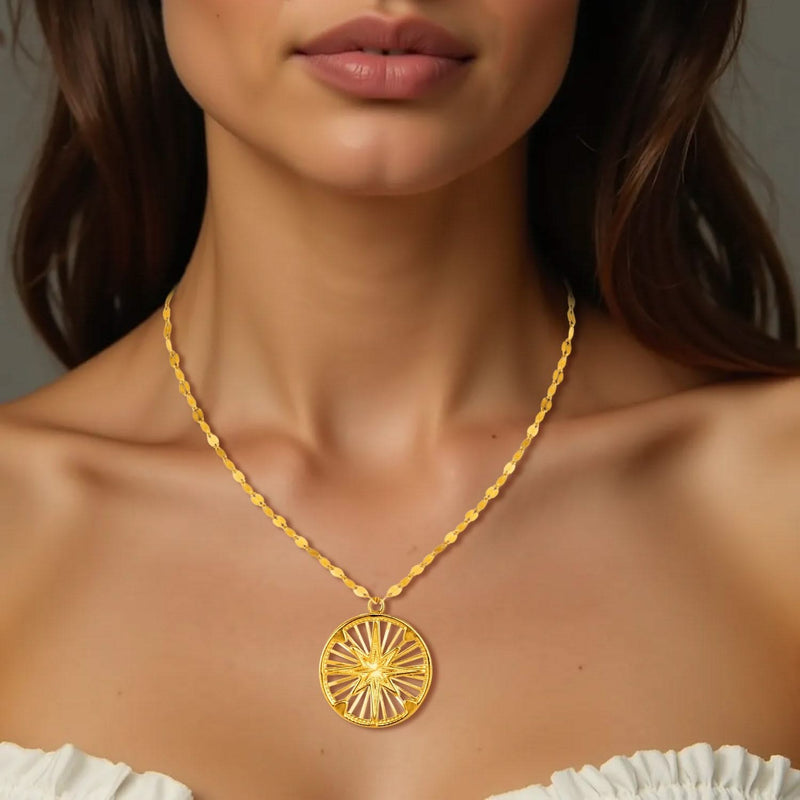 14k Yellow Gold Necklace with Compass Pendant Product Image
