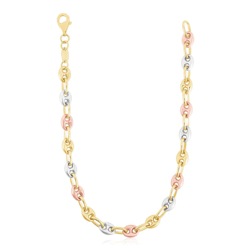14k Tri Color Gold High Polish Puffed Mariner Link Chain (4.90 mm) 14K tri-color gold puffed mariner link chain, 4.90 mm high polish