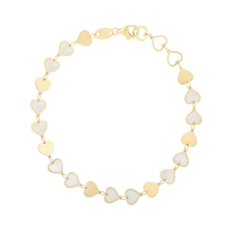 14K yellow gold bracelet with heart mother-of-pearl gem stations