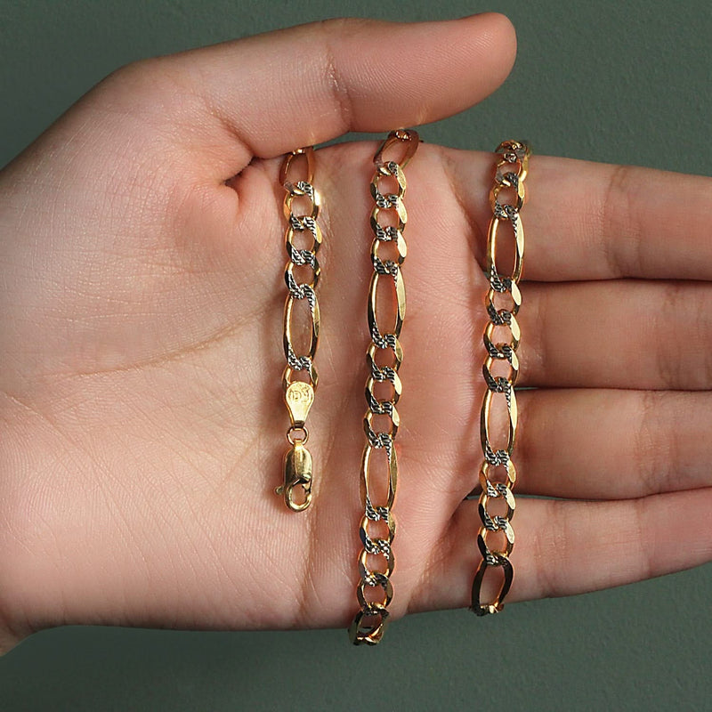 14K Yellow Gold Solid Pave Figaro Chain (5.90 mm) Product Image